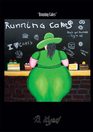Bjarne Kyed, green hat green dress, cakes, running sushi, chocolate cake, green cake, strawberry cake,Yummi cake, low cal cake, try them all, i love cakes